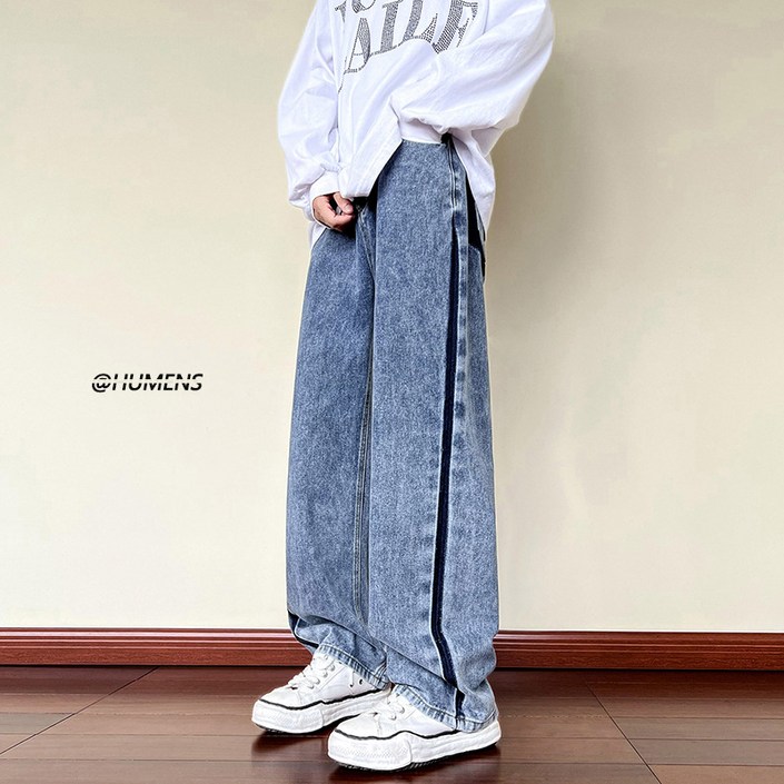 아메리칸 스트리트 타이드 가을 청바지 남성용 타이드 브랜드 루즈 캐주얼 바지 잘 생긴 넓은 다리 스트레이트 바지 남성