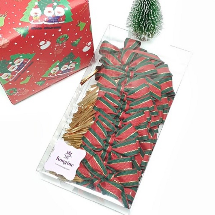 대용량 50개 크리스마스 리본 선물 포장 장식리본 빵끈리본 선물포장 완성리본 선물포장리본 트리장식리본 파티용품