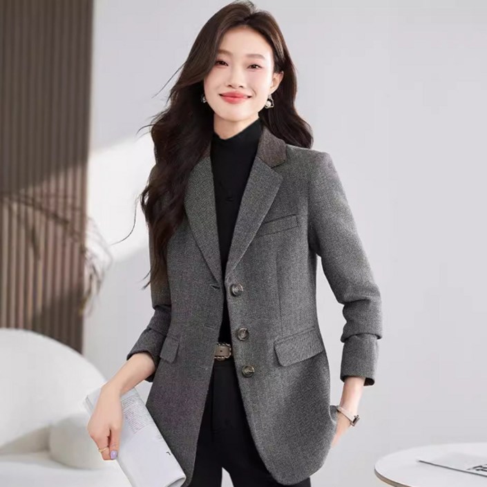 [더스타일] 헤링본 3버튼 여성자켓