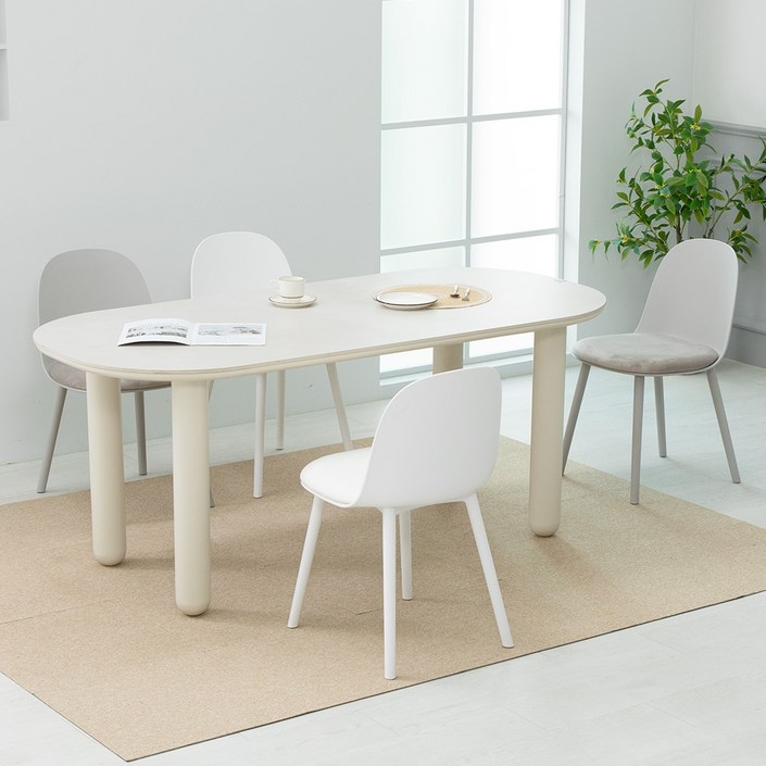 디아체 세라믹 1800X850 타원형 조이 4인 식탁 세트, 블루