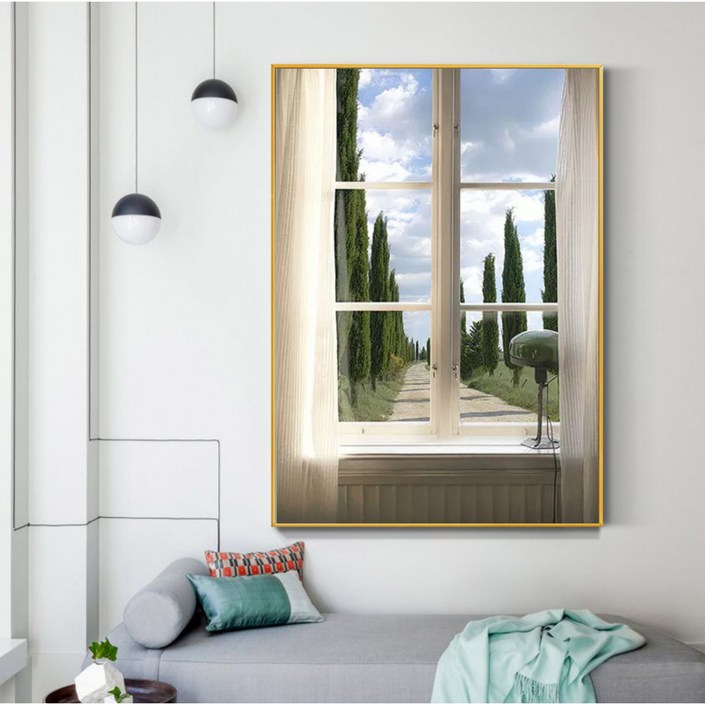 365Lifestyle 창문 프레임 유럽 자연 풍경화 대형 그림 액자 6080 골드 액자틀 포함