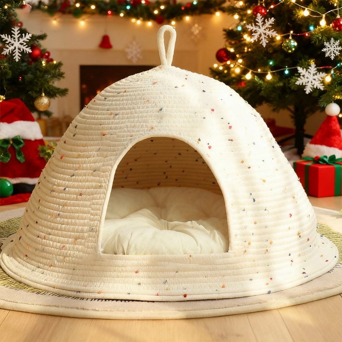 엠티링크 프리미엄 고양이 강아지 유르트 숨숨집 하우스 텐트 사계절 고양이집, 1개, 화이트