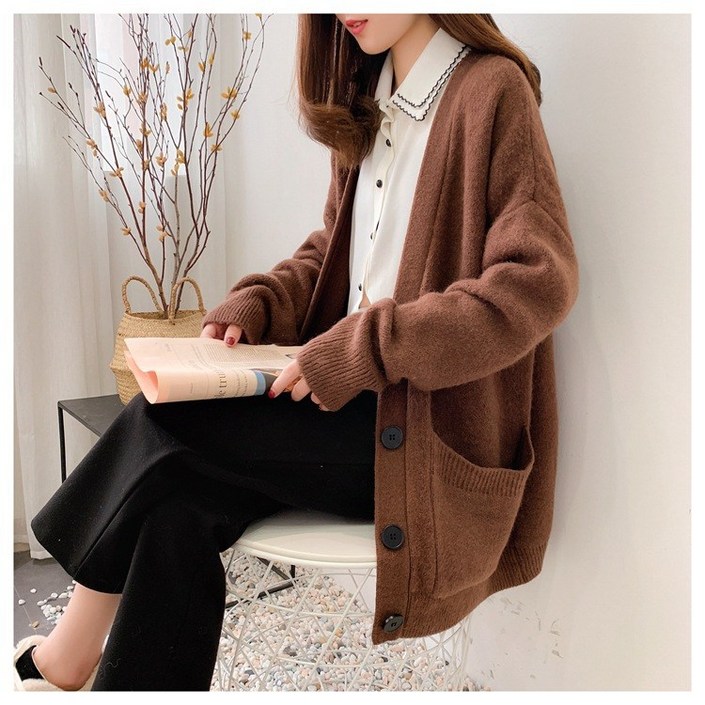 스타일아유 V넥 오버핏 가디건 여성 스웨터 하프 기장 와이드 니트 가디건 5 COLORS  AYA8CD0105