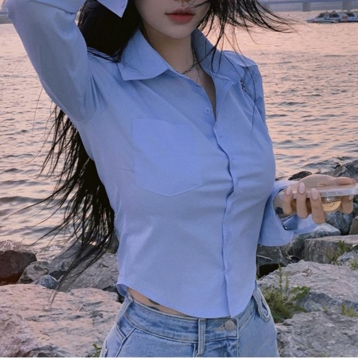 쪼예 데일리 크롭 긴팔 셔츠 쪼예 데일리 크롭 긴팔 셔츠