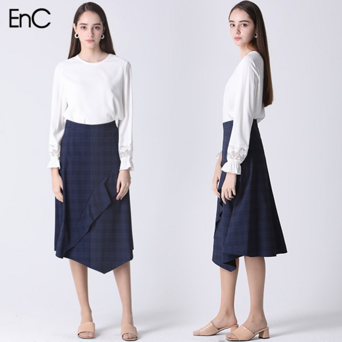 EnC A라인 체크 롱 스커트 택가격 219000원