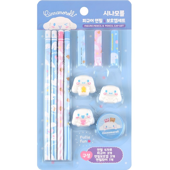 산리오캐릭터즈 피규어 연필 보호캡 세트 시나모롤 블루, 혼합색상, 1개