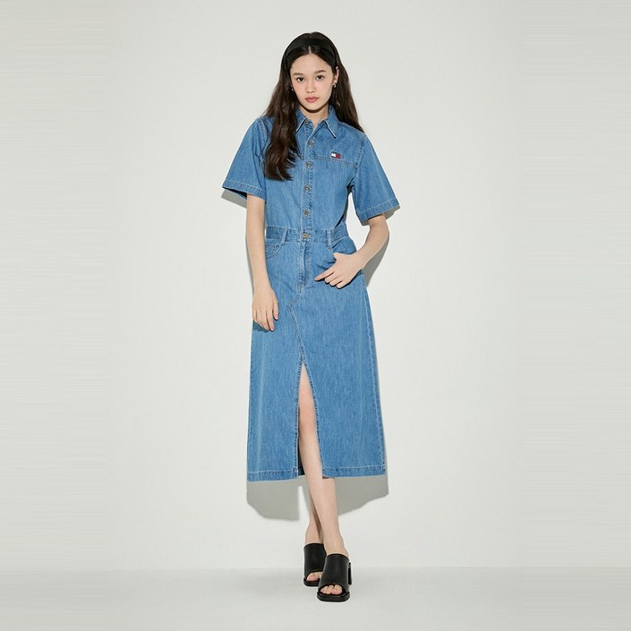 타미힐피거 데님 셔츠 원피스 숏 슬리브 T32E1WOP04TWL11AB