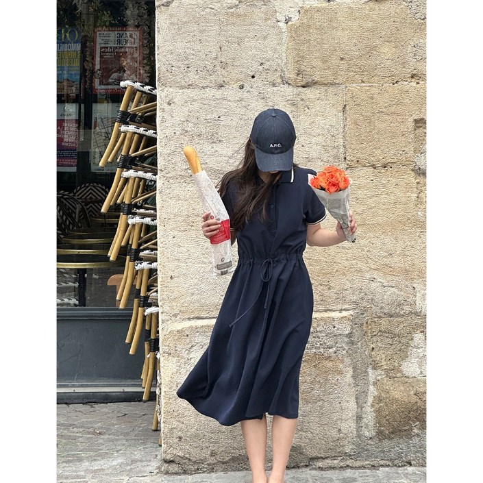 이삼사 피케 배색 카라 반팔 미니롱 여름 원피스 3컬러 4499