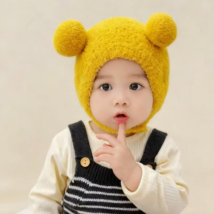 블랙체리 유아동 겨울 곰돌이 보넷