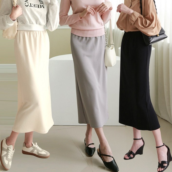 빅빅몰 사방스판 찰랑찰랑 스판 밴딩 H라인 롱 스커트 빅사이즈 여성 밴드 치마