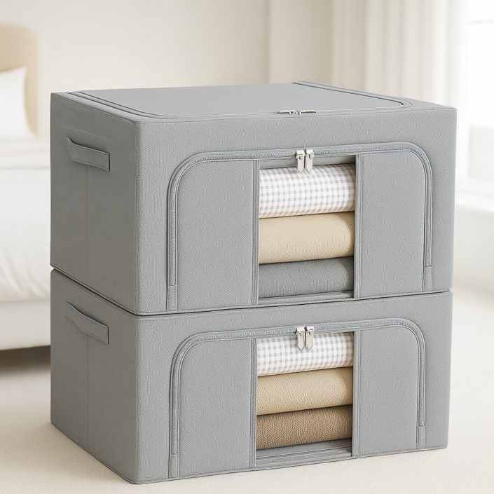 하스몰 프리미엄 와이어 대용량 100L 이불 옷 정리박스, 2개, 그레이