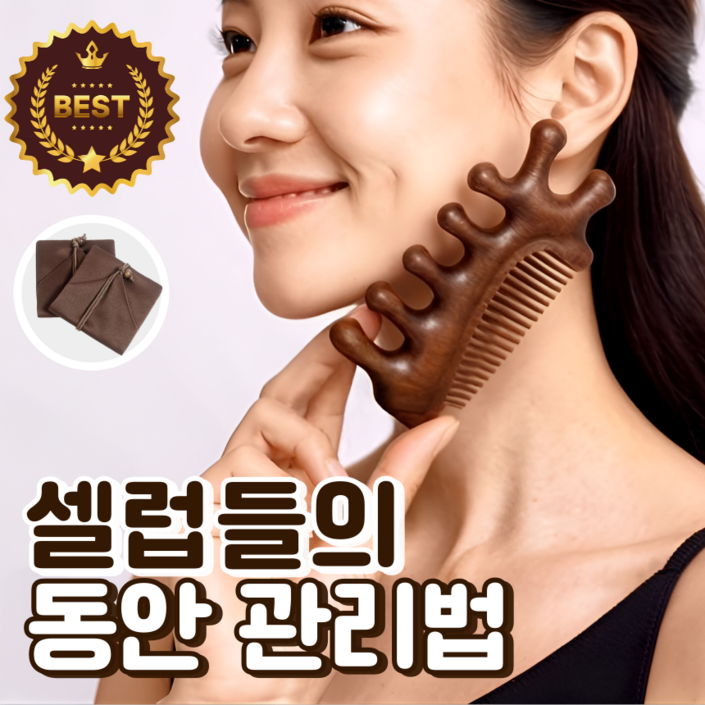 작아지는 얼굴 두피 괄사 빗 셀럽픽 원목 마사지기 고급 파우치 구성, 프리미엄 우드, 1개 작아지는 얼굴 두피 괄사 빗 셀럽픽 원목 마사지기 고급 파우치 구성, 프리미엄 우드, 1개