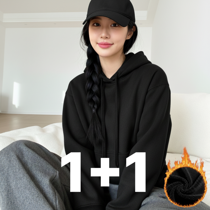 AnnLine 무지 오버핏 기모 후드티 11