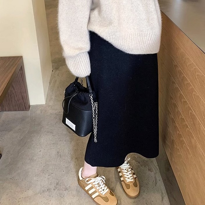 메이킹유 7color 소프트 포근 보들 롱 H라인 일자핏 밴딩 니트 스커트 WB9061라츠니트스커트