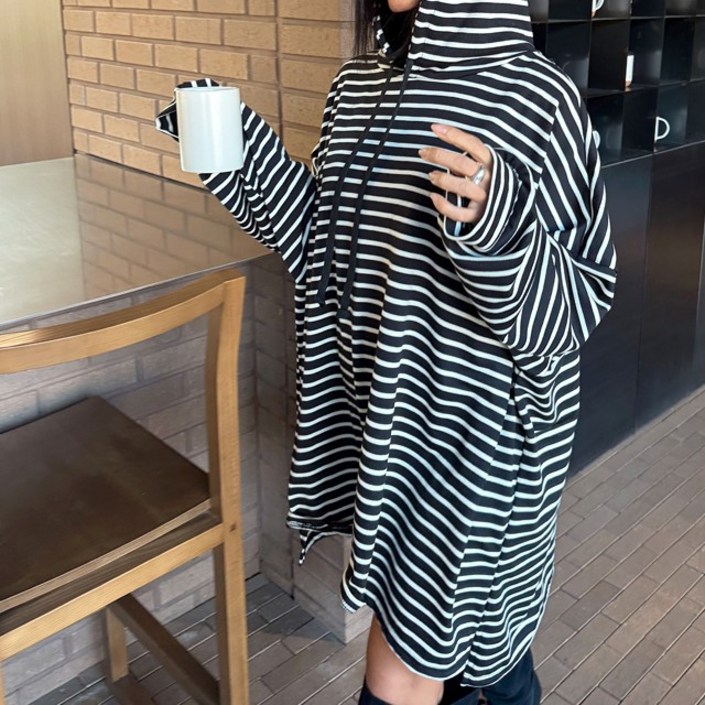 루즈핏 단가라 후드 미니 원피스