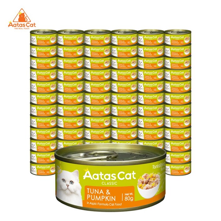 아타스 프리미엄 고양이 습식 주식캔, 혼합(참치/호박), 80g, 72개