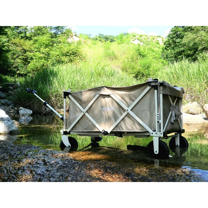 캠프365 파파웨건 스포츠 더뉴 챔프 오프로드 웨건 고무 바퀴 러버 휠 내하중 최대160KG  상판 롤 테이블 우드 감성 접이식 캠핑 웨건