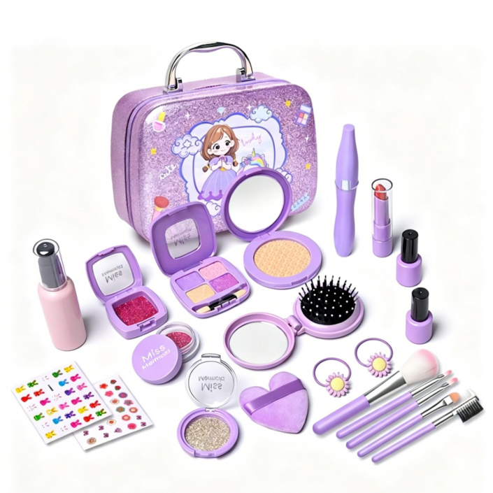 SUUNI 소녀들의 첫 메이크업 세트 파우치 장난감 화장품 선물