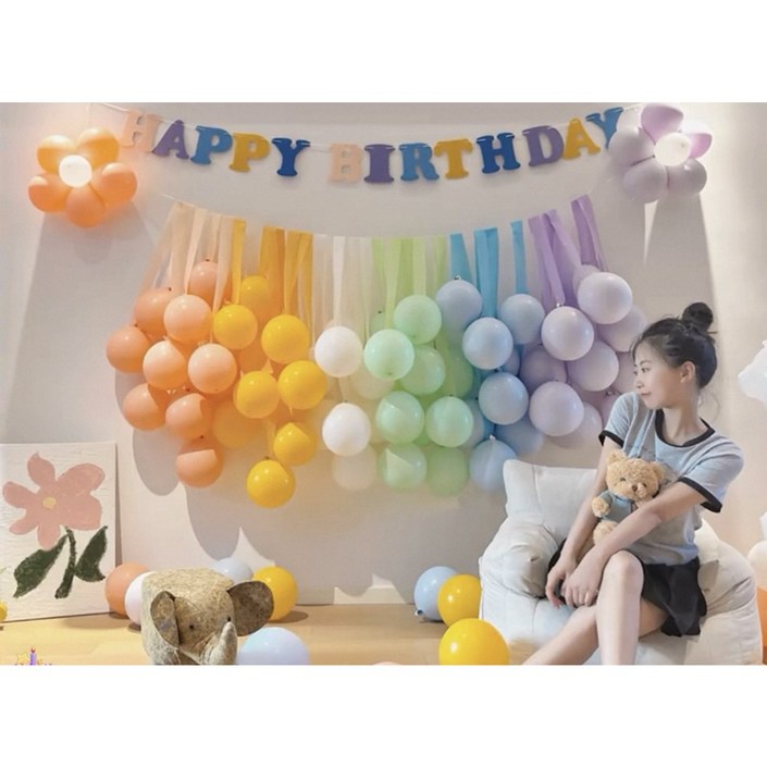 생일파티 레인보우 풍선 가랜드 세트