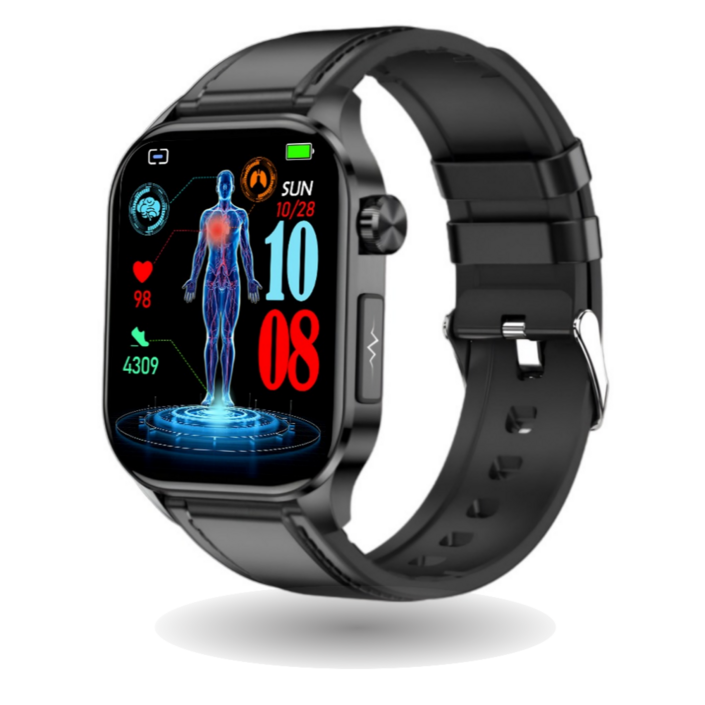 액션맨 글루코워치 ET 건강데이터 스마트워치, 블루투스, 5.13cm, 블랙실리콘+블랙레더