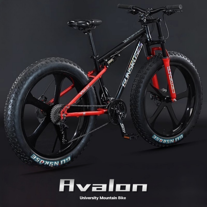 AVALON 팻바이크 풀샥 MTB 산악자전거 고출력 광폭 타이어, B.그린블랙, 1개