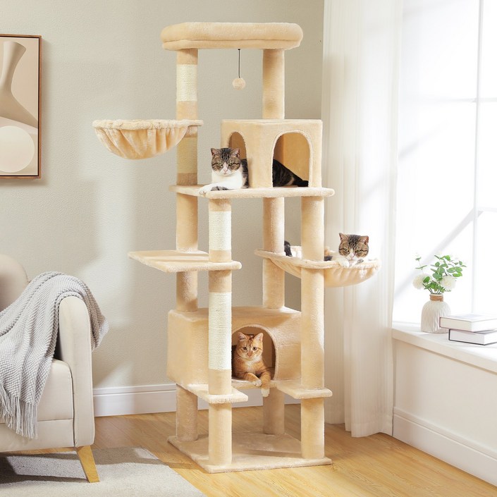 PAWZ Road 7단 대형 다색 패브릭 캣타워170cm 선인장 조형 숨숨집 2개해먹답 라운지