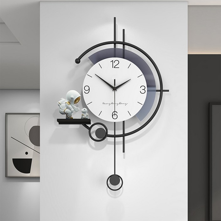 Luofu 무소음 고급 모던 심플 예쁜 인테리어 벽시계 3D 우주인 추시계, 화이트 스타일White
