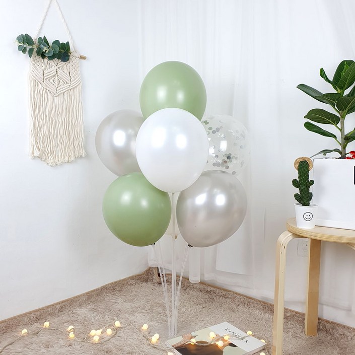 헬륨풍선효과 파티온 컨페티 혼합 풍선스탠드세트, 라임보리