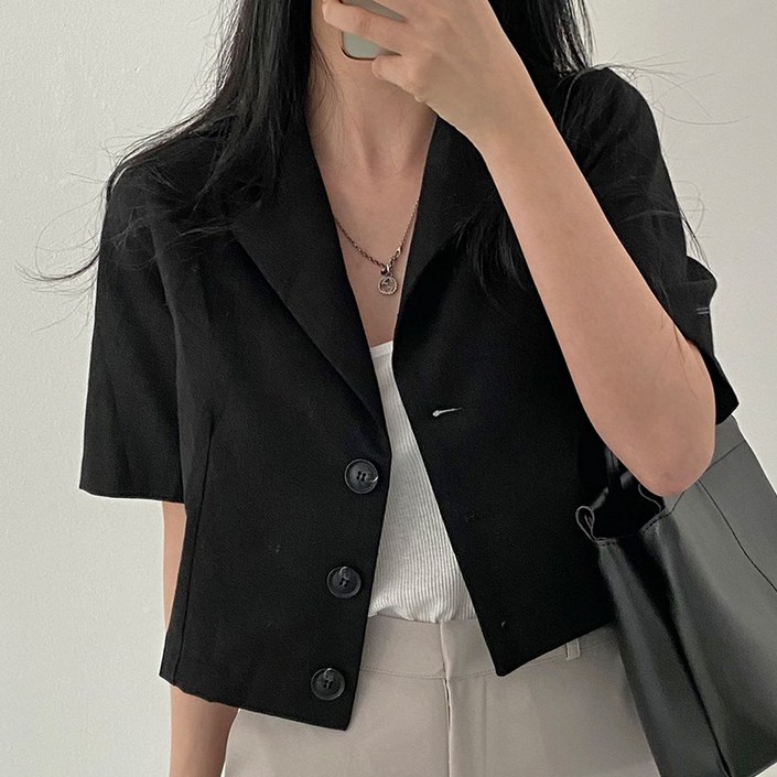 VERIT 세미 크롭 반팔 모던 여름 숏 자켓 VT431