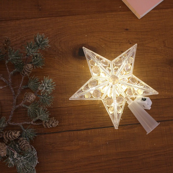해피인어스 LED 페블 트리 탑별 오너먼트 크리스마스 트리장식, 1개, 웜화이트 해피인어스 LED 페블 트리 탑별 오너먼트 크리스마스 트리장식, 1개, 웜화이트