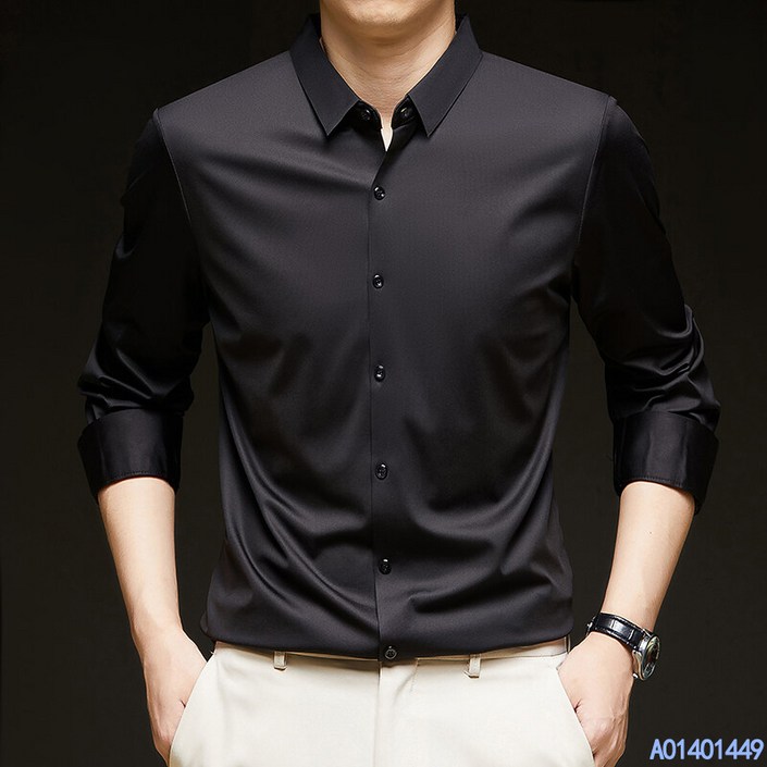 ZZL 남성 스판 셔츠 긴 소매 주름 방지 정장 긴 소매 셔츠 기초색 심플하다 대기 비즈니스 캐주얼 셔츠 봄 여름 가을 상의