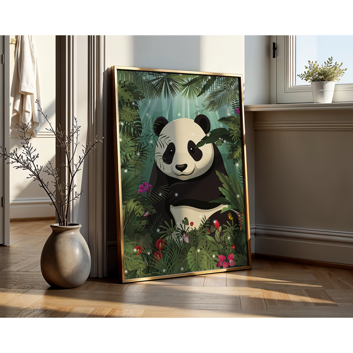푸바오판다일러스트 보타닉스타일 아이방 인테리어 액자 캔버스 일러스트 식물 그림 거실 벽 장식 거실액자 홈카페