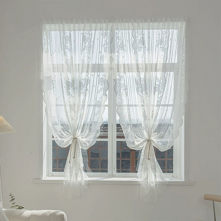 유스몰 꽃무늬 자수 레이스 커튼 2p