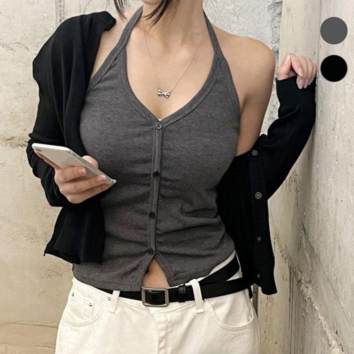 [핏보장]느좋룩 레이어드 버튼 무지 홀터넥 나시  모모버튼홀터넥나시DCT