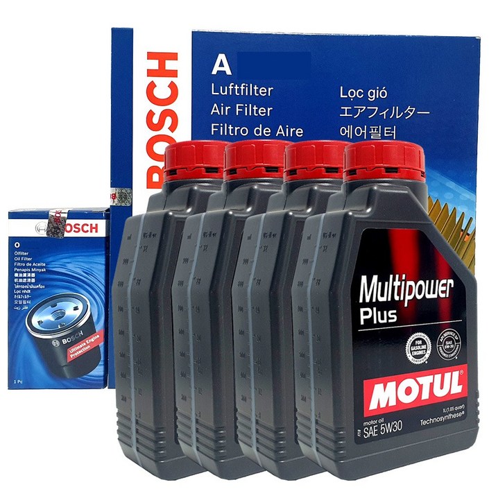 보쉬 QM6 2.0 Lpe 18년04- 엔진오일 교환 셋트 필터 + 합성유 모튤 O1186+A3042+5W30 4L, 4개, 5w30, 1L