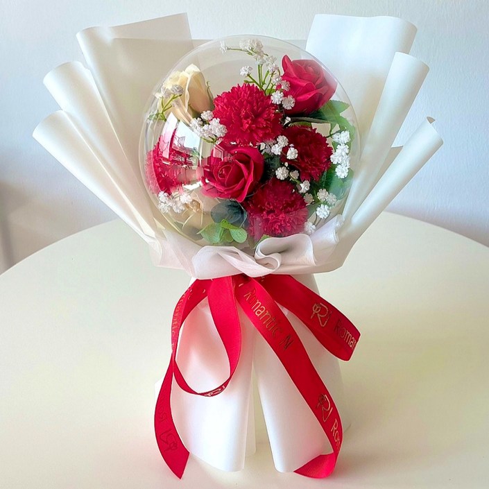 로맨틱앤 풍선꽃다발 카네이션 장미 꽃다발 LED 아크릴 꽃풍선 화환, 카네이션레드대형꽃다발, 1개