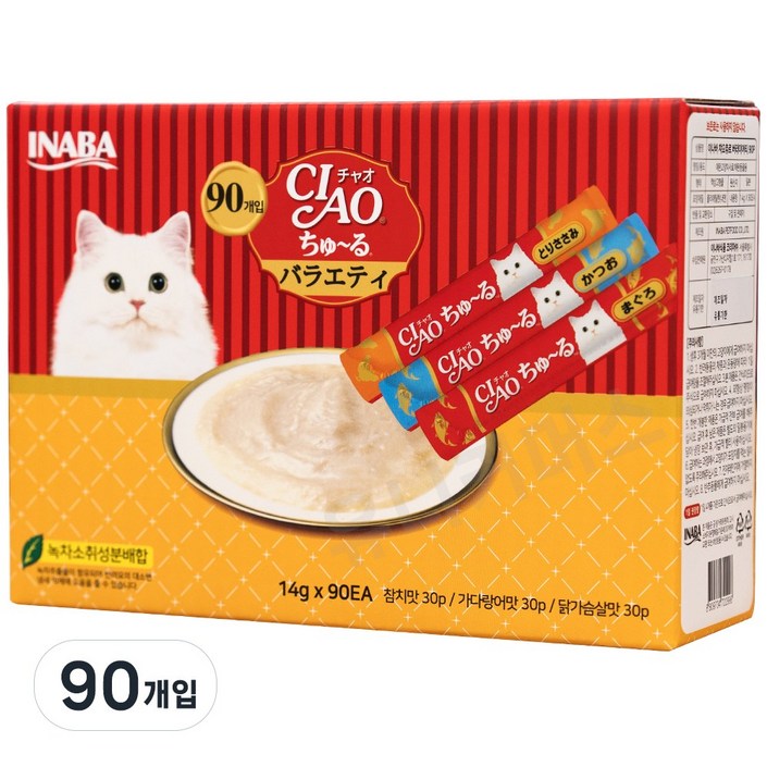 이나바 챠오츄르 버라이어티, 90개, 14g, 참치가다랑어닭가슴살 이나바 챠오츄르 버라이어티, 90개, 14g, 참치가다랑어닭가슴살