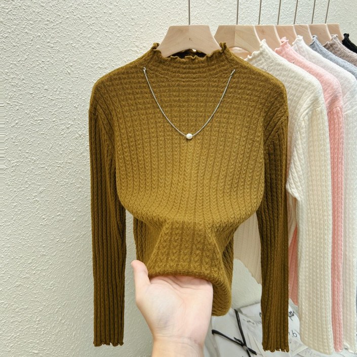 투니스 여성 러플 하프 터틀넥 이너 니트