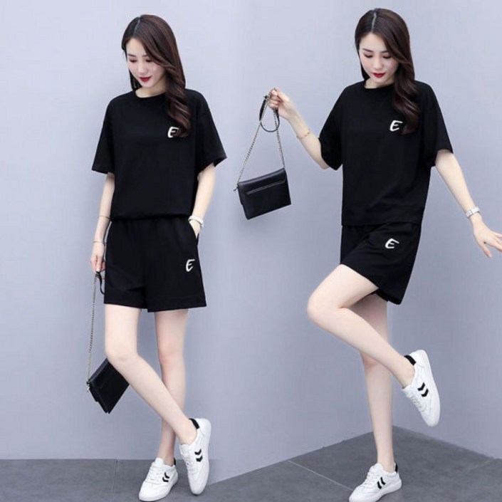 SALENEW 여름 여자트레이닝세트 트레이닝복 세트 투피스 여성반팔티 반바지 테니스운동복 투피스세트 빅사이즈트레이닝세트 세미와이드 컴포트 원단 4XL