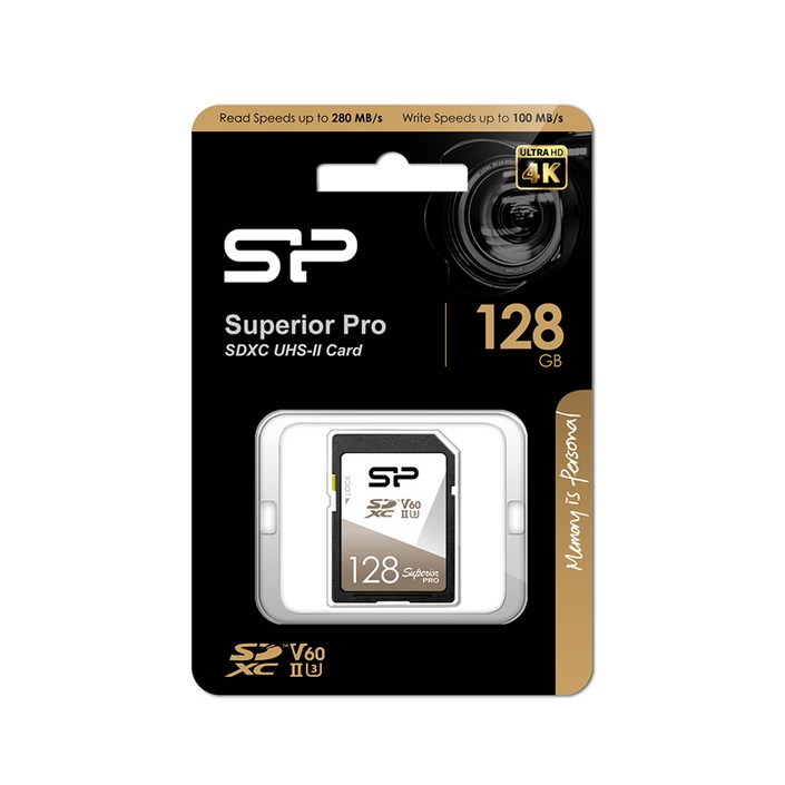 실리콘파워 SDXC카드 Superior Pro UHSII U3 V60 4K UHD 128GB100280MB, 1개, 128GB