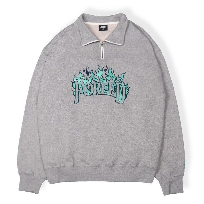 포에드 오버핏 불꽃 하프 집업 - 그레이 스웻셔츠 맨투맨