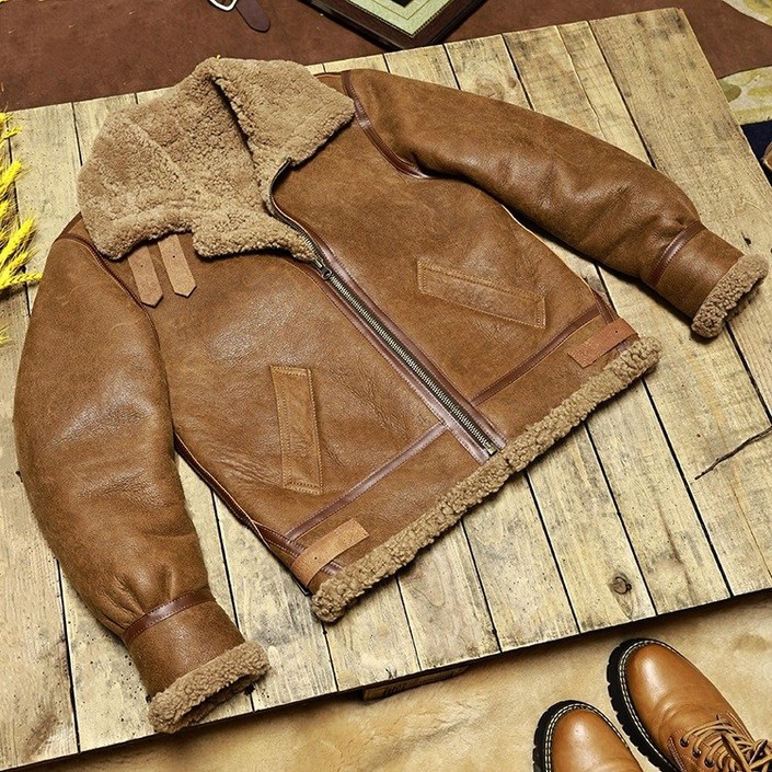리얼 가죽 무스탕 남성 라펠 지퍼 레더 라이더 모피 자켓 브라운