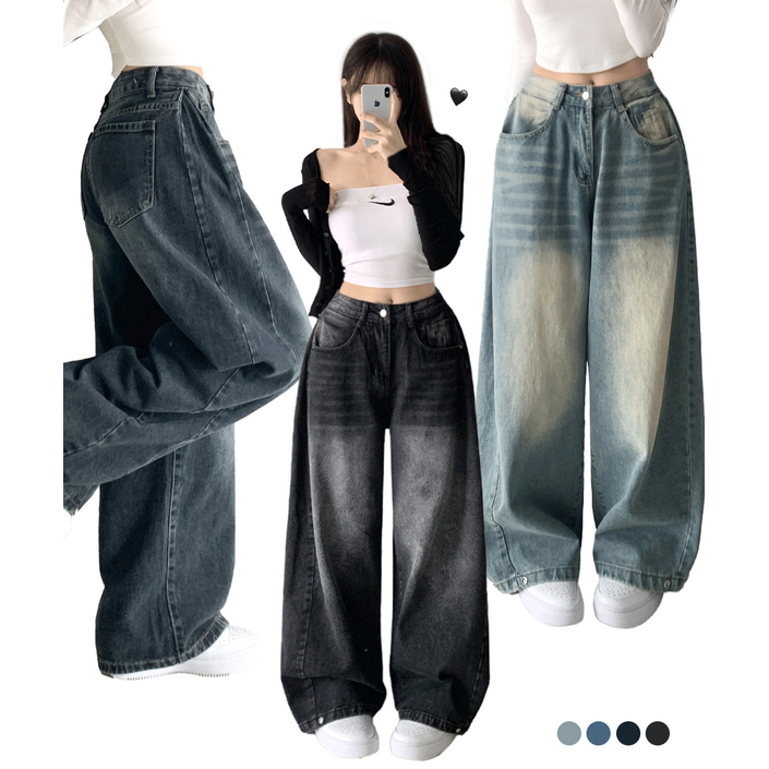 자스민벨 로코 롱와이드 남여공용 청바지 팬츠