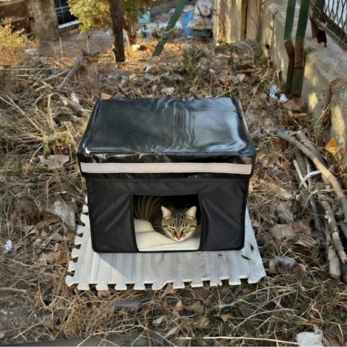 담요 증정 푸르픽 길고양이 겨울 야외고양이 방한 방풍 급식소 길냥이, 검정, 1개