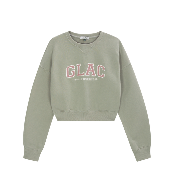 GLAC 글락 아플리케자수 크롭 맨투맨 세이지