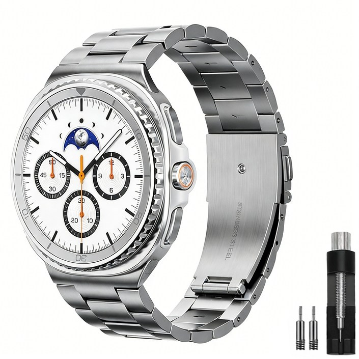 OULUOQI 애플워치 갤럭시워치 호환 메탈 밴드 스트랩 3연 스테인리스 쥬빌레 교체 스트랩 / 탄성 메탈 밴드, 1개, 실버