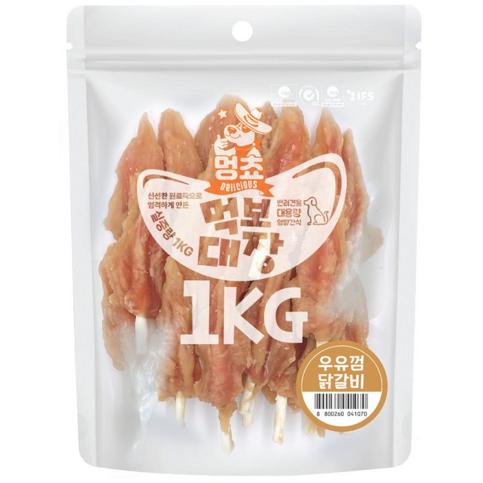 멍쵸 먹보대장 1kg 9종 강아지간식, 1개, 1kg, 먹보대장 우유껌닭갈비