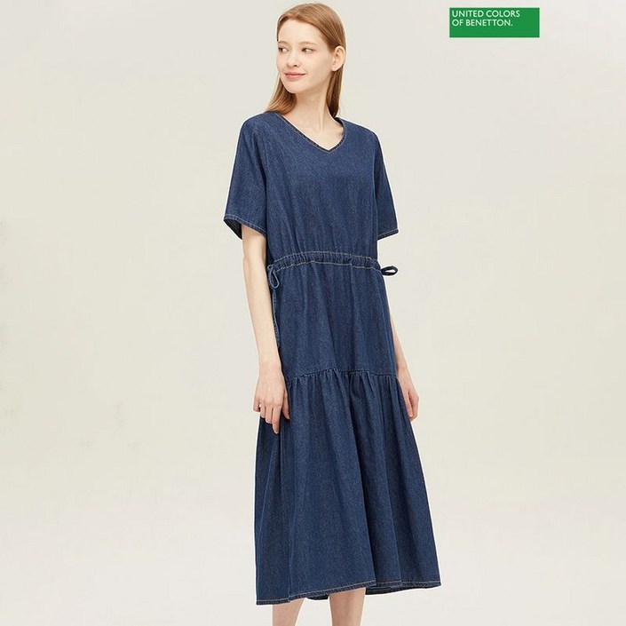 베네통 티어드 브이넥 원피스 BAOP93431