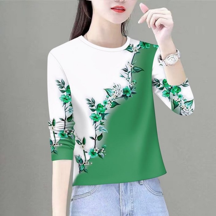 딜마켓 하롬상의  여성 화려한 고품격 라운드 티셔츠 상의