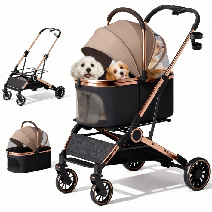PawJoy 강아지 유모차 퀵폴딩 디럭스, 강아지유모차 개모차 고양이유모차